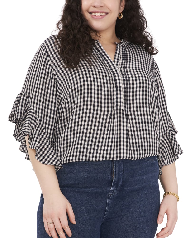Front of plus size Raelyn Henley Blouse by Vince Camuto | Dia&Co | dia_product_style_image_id:194460